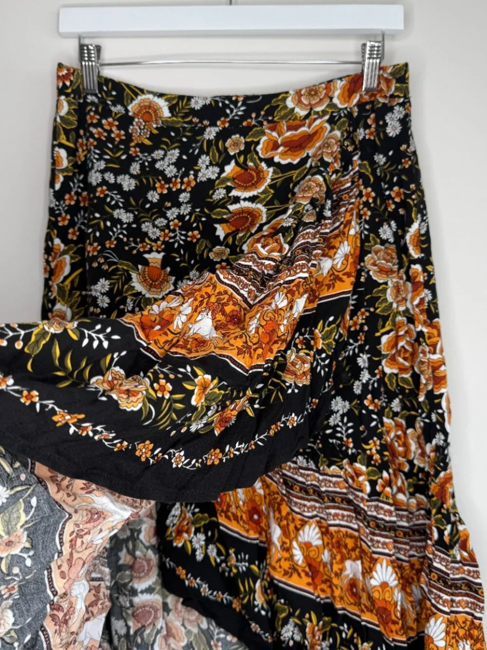Boho High-Low Floral Skirt - Black Multi - Picture 4 of 7